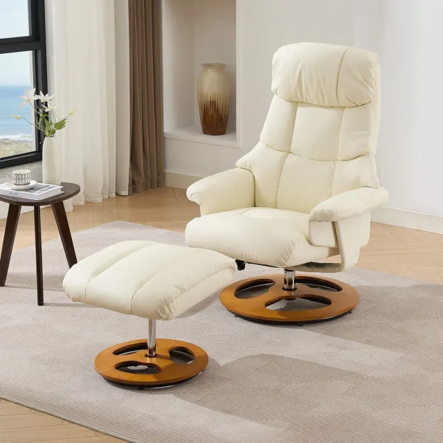 MODENUIT Relaxfauteuil 83,5 x 81 x 111 cm - Massage, Verwarming, 360° Draaibaar met Hocker - Woonkamer - PU Wit