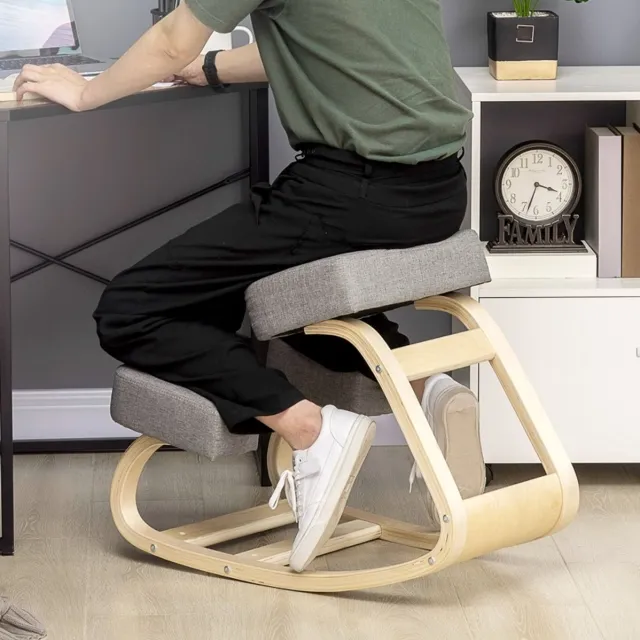 MODFU Kniestoel-Ergonomische Zitkruk-Grijs-Hout-120 Kg