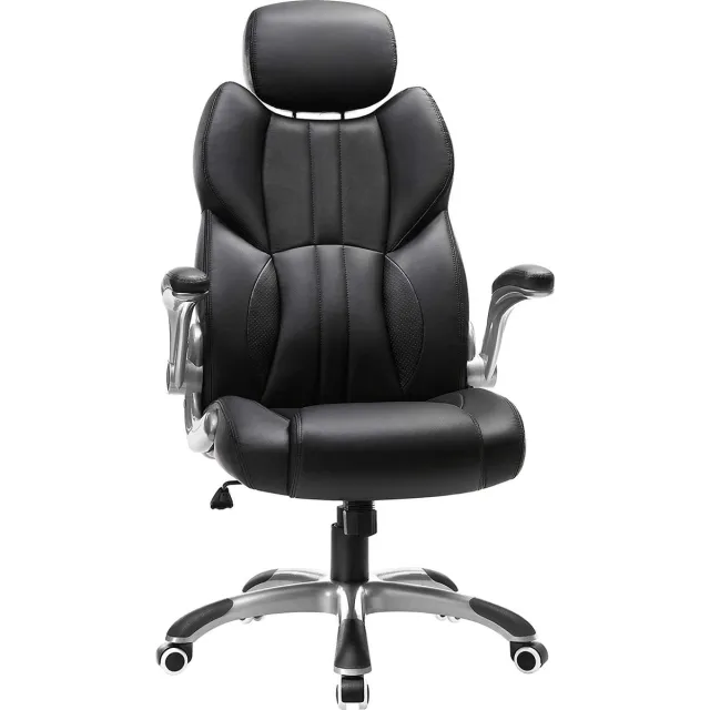 The Mash Bureaustoel, ergonomische bureaustoel, gamestoel, draaistoel, inklapbare armleuningen, in hoogte verstelbare hoofdsteun, belastbaar tot 150 kg, zwart