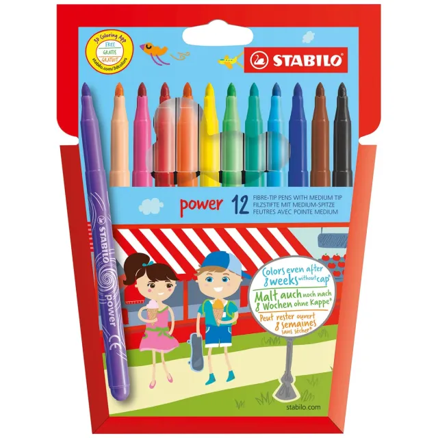 Stabilo power viltstift, etui van 12 stuks in geassorteerde kleuren