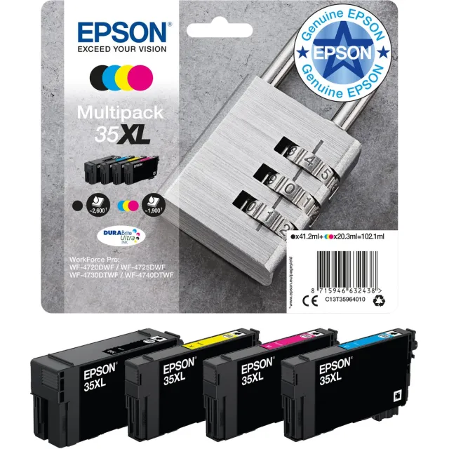 Epson Padlock 35XL Hangslot DURABrite Ultra multipack vierkleureninkt Zwart;Cyaan;Magenta;Geel