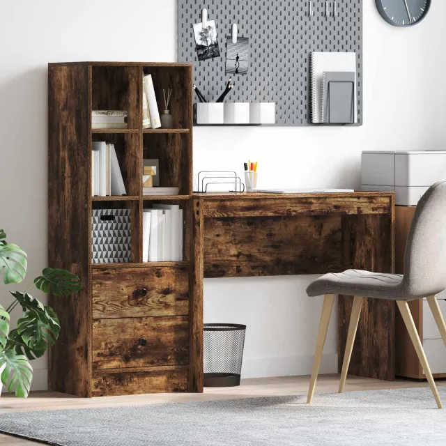 vidaXL Bureau Gerookt eiken 135,5 x 40 x 127 cm 2 st, foto 2