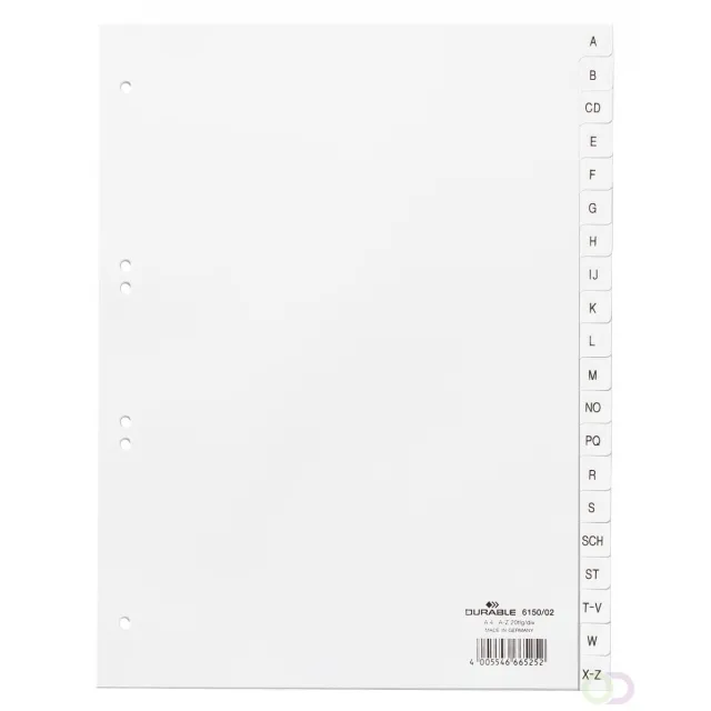 Durable Tabbladen A4 20-delig bedrukte tabs A-Z (Duits) en voorblad PP