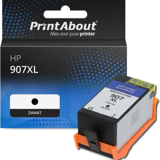 PrintAbout huismerk Inktcartridge 907XL (T6M19AE) Zwart Hoge capaciteit geschikt voor HP