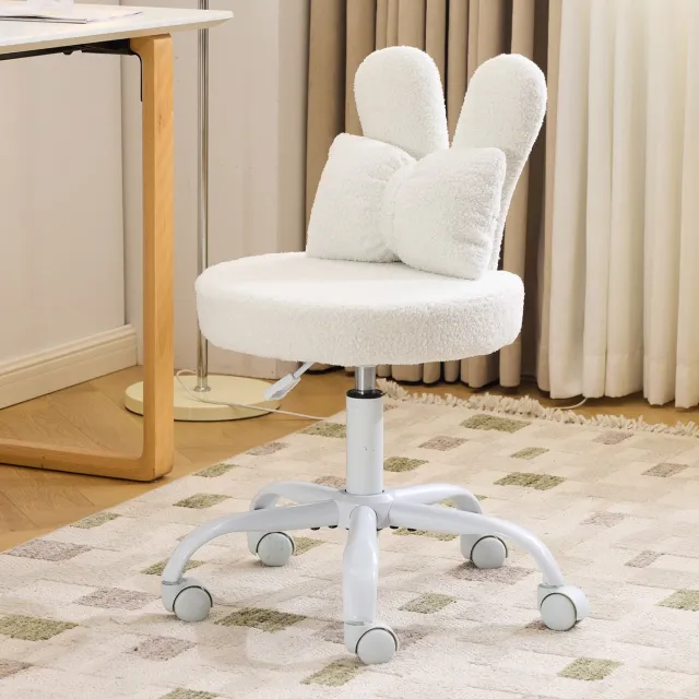 LEADZM Bureaustoel - Teddy fleece - Bureaustoelen-Schuimstofvulling - In Hoogte Verstelbaar - Voor Werk- en Slaapkamer-Wit Wit Konijnenoor