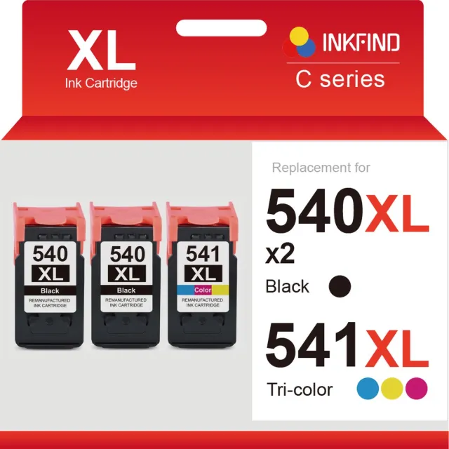 INKFIND 540XL 541XL Inktcartridge compatibel met Canon 540 Canon540 Canon541 Canon 541 Canon PG-540 PG-540L PG-540XL CL-541 CL-541XL Hoge Capaciteit / 3-pack (Zwart x 2 en Kleur x 1)
