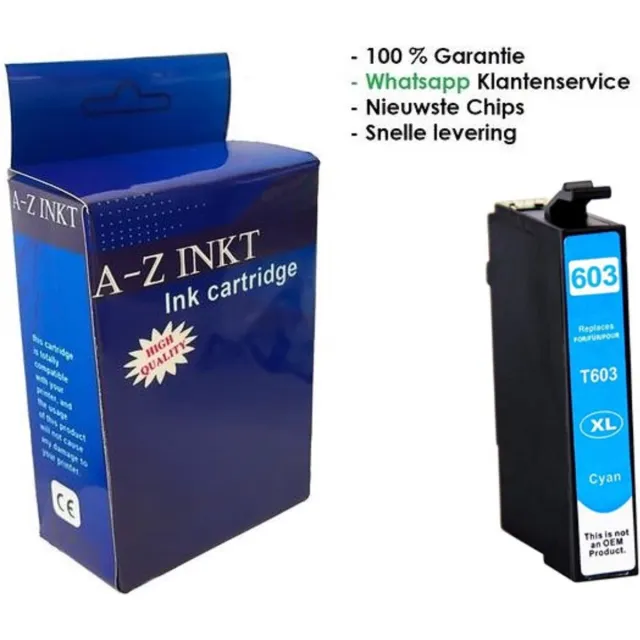 AtotZinkt inkt cartridges voor Epson 603 XL C Cyaan 1 x Blauwe cartridge voor Epson Expression Home XP-2105 XP-3100 XP-3105 XP-4100 XP-4105 Workforce WF-2830DWF WF-2835DWF