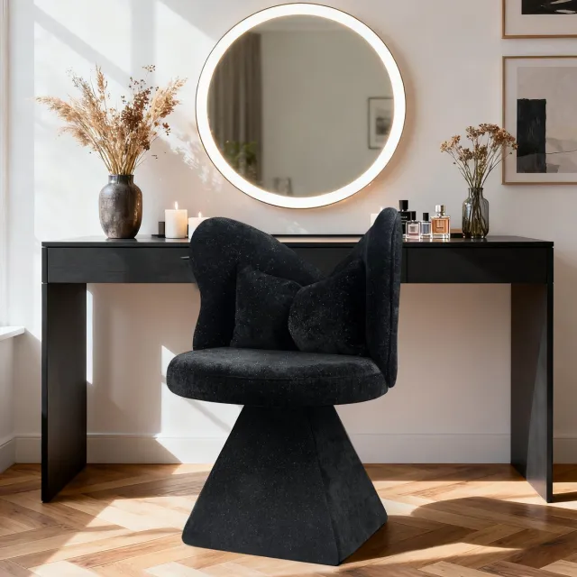 MODENUIT Bureaustoel 52 x 52 x 78 cm - 360 graden draaibaar - Voor Kaptafel En Eethoek - Zwarte Stof