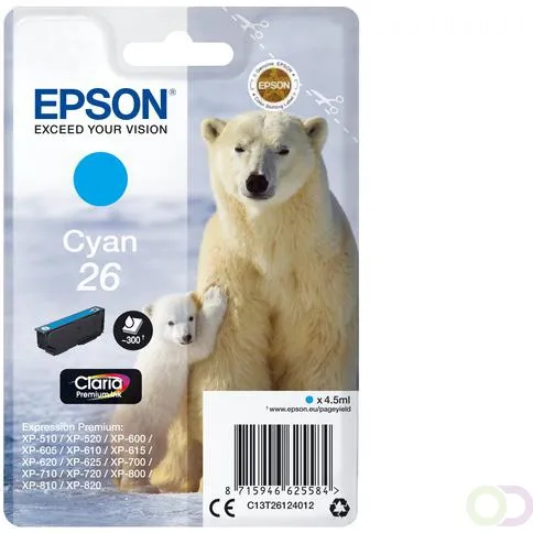 Epson Polar bear Singlepack Cyan 26 Claria Premium Ink (C13T26124022) cyaan
