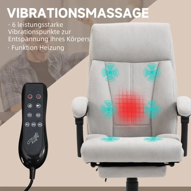 FloraGrace Bureaustoel Met Massagefunctie En Lendenverwarming - Ergonomische Chefsstoel Voor Bureau En Thuiswerk - Polyester - Lichtgrijs