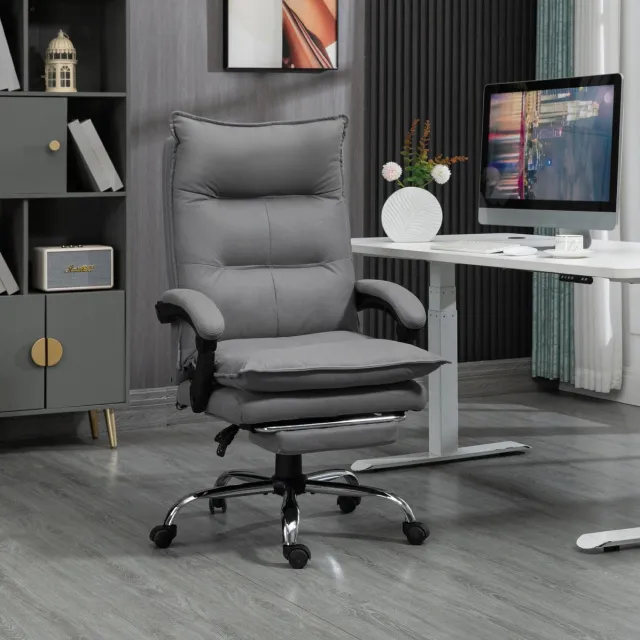 REDOM Bureaustoel met massagefunctie - Hoogteverstelbaar en kantelbaar tot 155° - Met uitklapbare voetsteun en hoofdsteun - Stof - Grijs - 66 x 74 x 114-121,5 cm