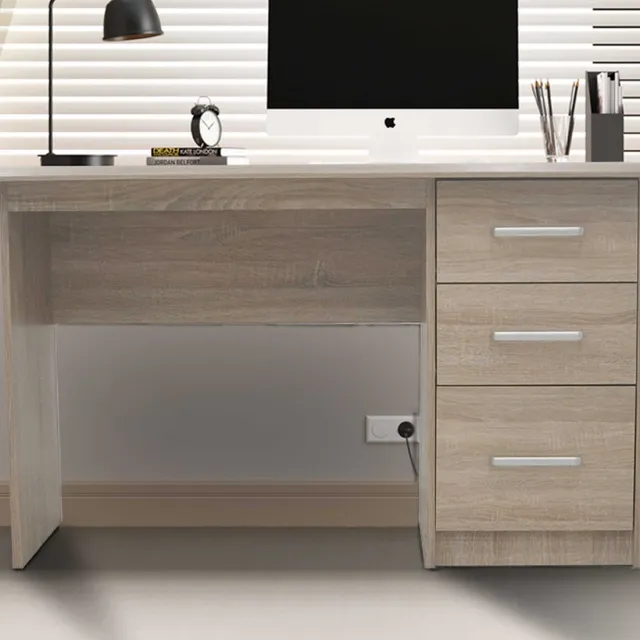 Rousseau Bureau Mateo 121x60x75cm Met Drie Lades - Eikdecor - Rousseau - Bureau - Bruin - MDF