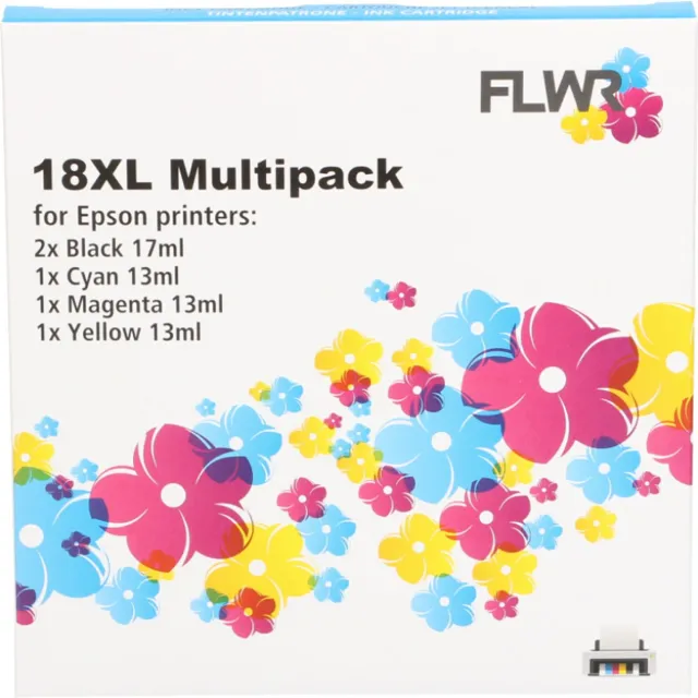 FLWR Inktcartridges / 18XL / 5-pack / Zwart & Kleur - Geschikt voor Epson Zwart en Kleur