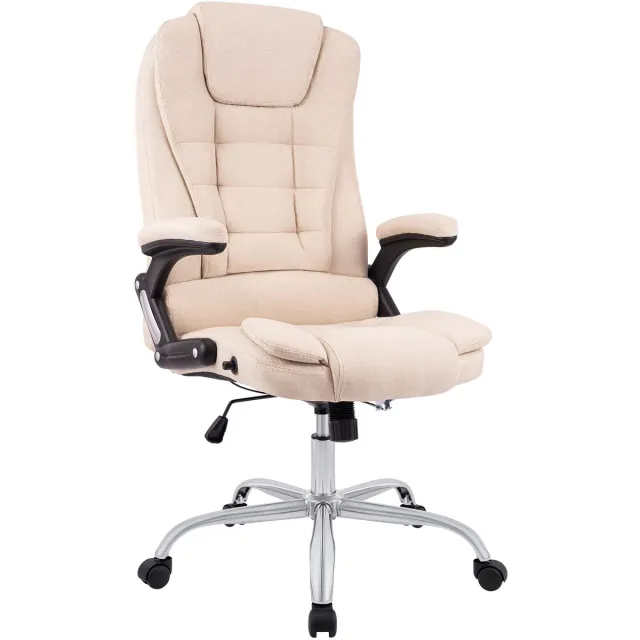 CLP Ergonomische Bureaustoel Thor - Draaibaar & Kantelbaar - Tot 150 kg - Chroom Onderstel - creme
