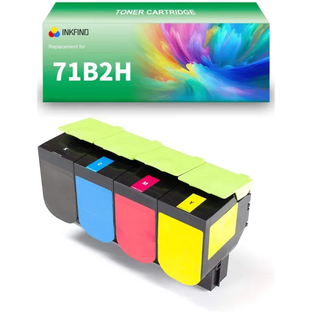 INKFIND 71B2H Zwart/Cyaan/Magenta/Geel tonercartridge compatibel met Lexmark 71B2HK0 71B2HC0 71B2HM0 71B2HY0 geschikt voor Lexmark CX417de/CS417dn/CX517de/CS517de - 4-pack BK/C/M/Y Zwart x 1, Cyaan x 1, Magenta x 1, Geel x 1