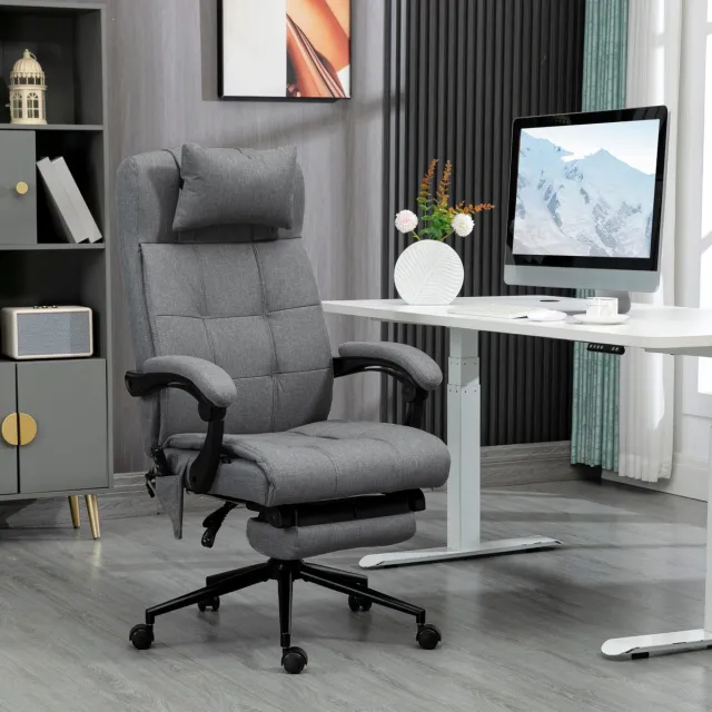 REDOM Bureaustoel - Massagefunctie - Ergonomisch - Lendenverwarming - Verstelbare hoogte - Voetsteun - Hoofdsteun - Stof - Grijs - 66 x 76 x 112-120 cm