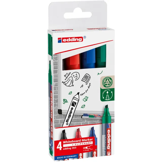 Edding whiteboard marker E-363, geassorteerde kleuren, blister van 4 stuks blauw