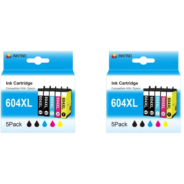 INKFIND 604XL inktcartridge voor EPSON 604XL inktcartridge multipack 10 stuks (2*5pack = Zwart x 4, Cyaan x 2, Magenta x 2, Geel x 2)