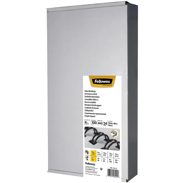 Fellowes Draadrug Fellowes 6mm 34-rings A4 zilver 100 stuks