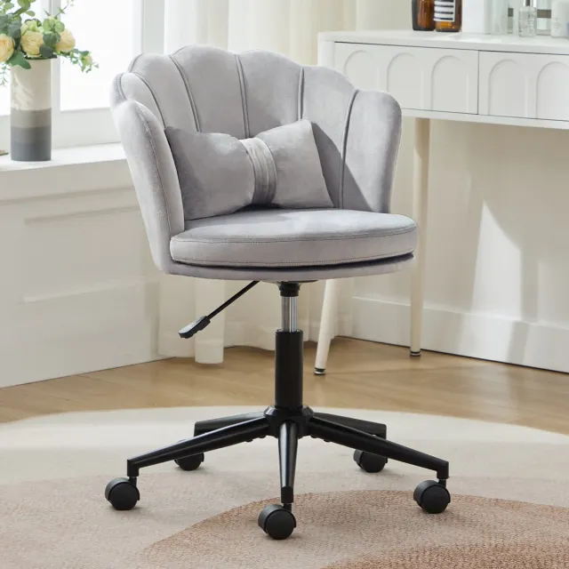 Welltin Bureaustoel - Fluwelen Stoelen - Modern design - In hoogte verstelbaar - Rugleuning in de vorm van bloemblaadjes - Geschikt voor de woonkamer, kantoor - Grijs