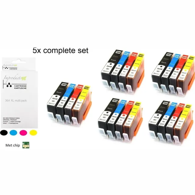 Improducts Inkt cartridges - Alternatief Hp 364 XL 364XL 5x multi pack Multicolor - Zwart (5x), Cyaan (5x), Magenta (5x), Geel (5x)