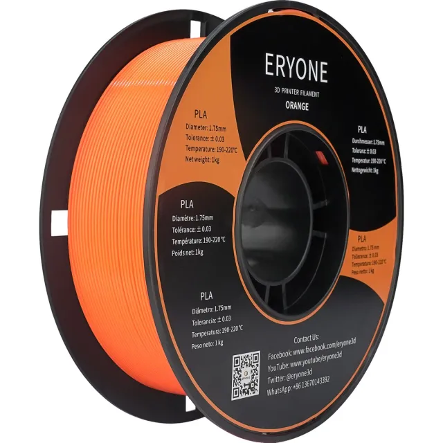 Eryone Standaard PLA Filament 1.75mm 1kg Voor 3D Printer en 3D Pen Oranje