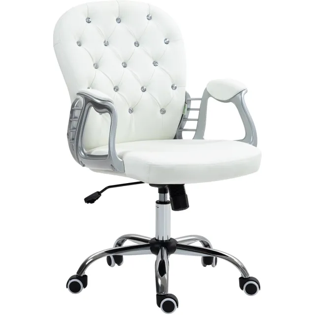 Lunpog Ergonomische Bureaustoel met Armleuning & Knopen - Hoogteverstelbaar - Wit - 59.5x60.5x93-103cm