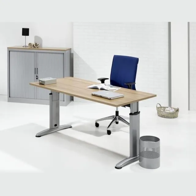 ABC Kantoormeubelen Hoogte verstelbaar bureau T- Poot Work breed 160CM diep 80CM bladkleur Antraciet eiken framekleur Aluminium (RAL9006) Aluminium (RAL9006)/Antraciet eiken