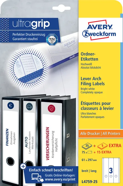 Avery Zweckform Rugetiket Avery breed/lang 61x297mm zelfklevend wit blauw