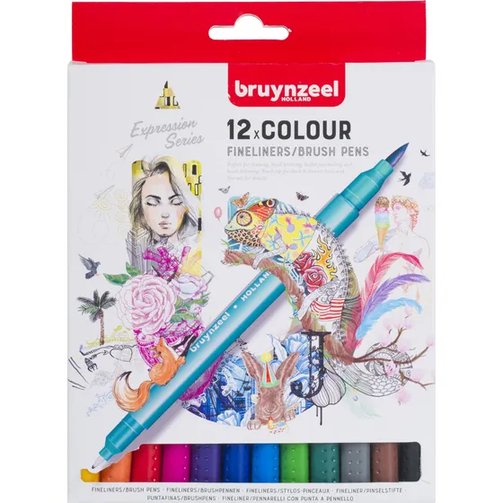 Bruynzeel Duotip Bruynzeel Expression fineliner en brushpen assorti 12 stuks