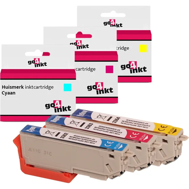Go4inkt compatible met Epson 33(XL) c/m/y inkt cartridges cyaan/magenta/yellow - 3 stuks Cyaan, Magenta, Yellow
