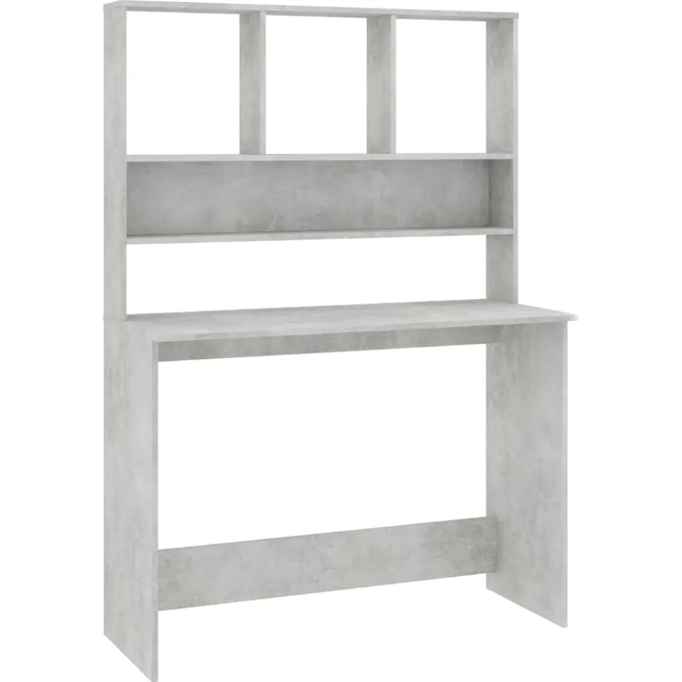 vidaXL Bureau met schappen 110x45x157 cm bewerkt hout betongrijs grijs, foto 3