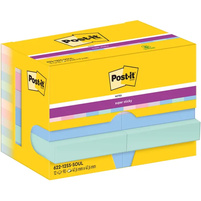 Post-it Super Sticky Notes Soulful, 90 vel, ft 47,6 x 47,6 mm, pak van 12 blokken