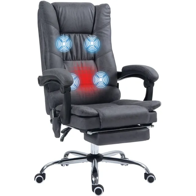 Blossom Massagestoel, bureaustoel met massagefunctie, inclusief voetensteun, in hoogte verstelbaar, 64 x 70 x 118 cm, Zwart Donkergrijs