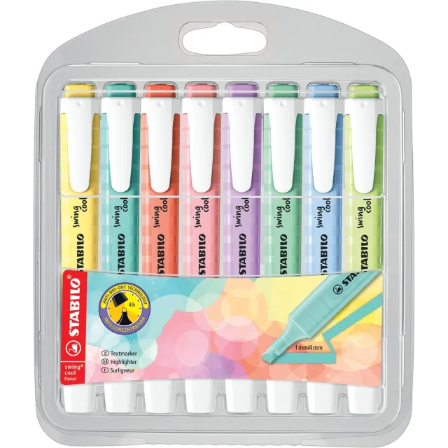 Stabilo swing cool pastel markeerstift, etui van 8 stuks wit