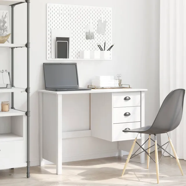 vidaXL Bureau met lades HILL Wit 100 x 45 x 74 cm Massief grenenhout, foto 2