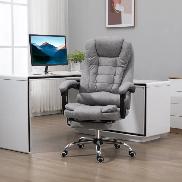 MODENUIT Bureaustoel 65 x 70 x 111-119 cm - Massage, Verwarming En Voetsteun - Voor Thuiskantoor - Microvezel Grijs