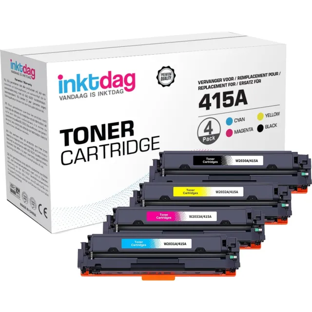 inktdag huismerk toner cartridge voor HP 415a (met chip) toner cartridge (HP W2030A, W2031A, W2032A, W2033A) voor HP Color Laserjet Pro M454dn M454dw MFP M479dw M479fdn M479fdw HP W2030A Zwart x 1 (2400 pagina's)