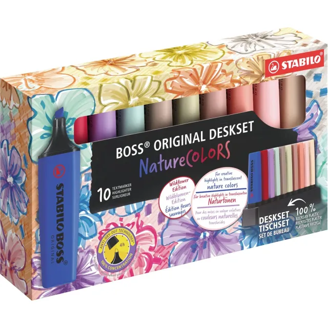 Stabilo BOSS ORIGINAL NatureCOLORS Wildflower markeerstift, deskset van 10 stuks, assorti
