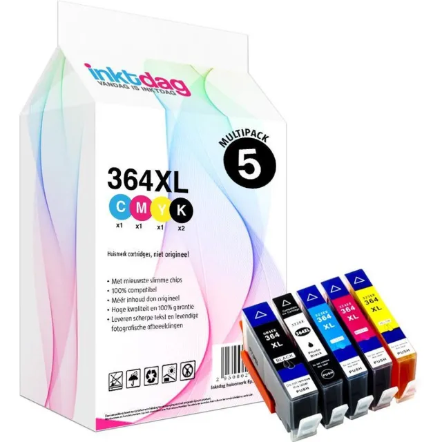 inktdag inktcartridges voor HP 364 inktcartridges, hp 364xl inktcartridges multipack van 5 kleuren (1*zwart, 1*foto zwart, 1*C/M/Y) Photo Zwart x 1