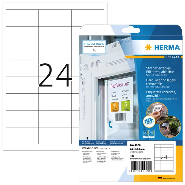 Herma Etiket HERMA 4573 66x33.8mm folie wit 480 stuks