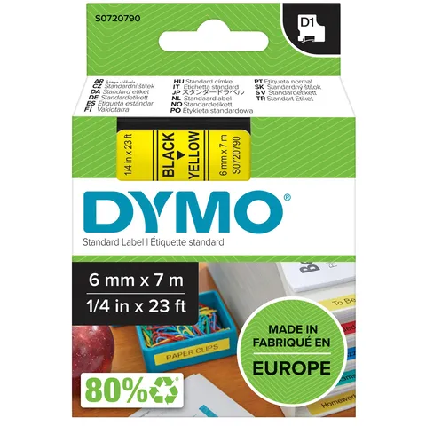Dymo Labeltape Dymo LabelManager D1 polyester 6mm zwart op geel