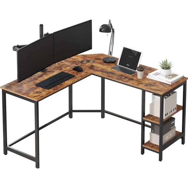 Acaza Bureau - Hoekbureau - Vintage Bruin - 138 x 50 x 76 cm (L x B x H) - Bureautafel - Game Bureau - Bureau Gaming - Game Bureau