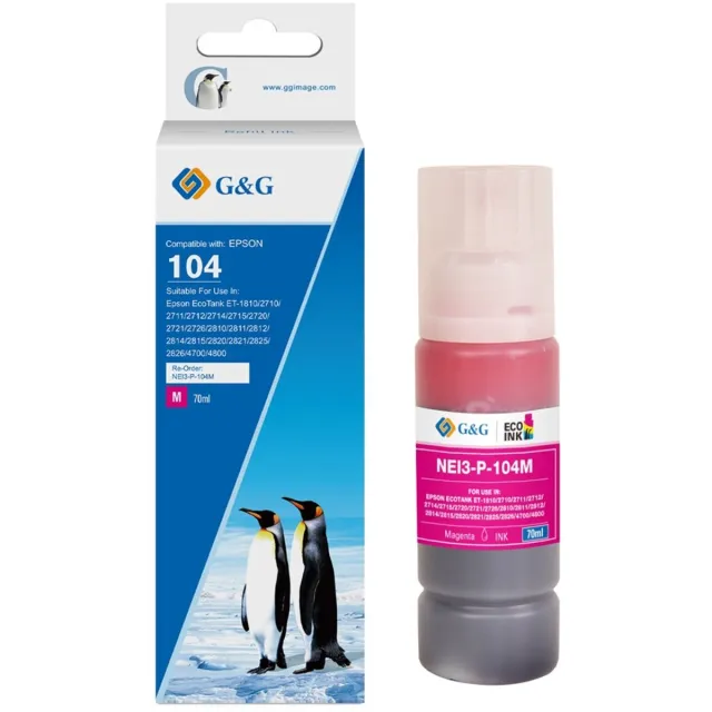 G&G 104 XL Inkt Geschikt voor Epson 104 EcoTank Inktflessen -Magenta - Hoge Capaciteit