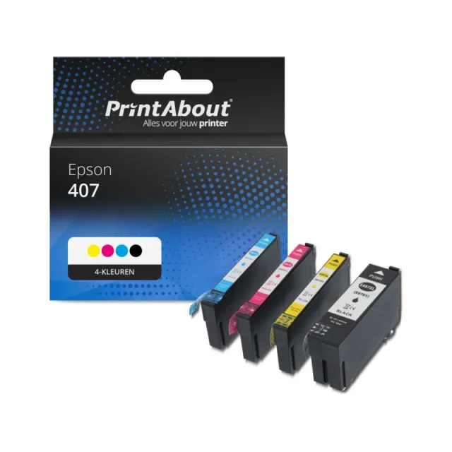 PrintAbout huismerk Inktcartridge 407 (C13T07U41/42/43/440) 4-kleuren Multipack Geschikt voor Epson