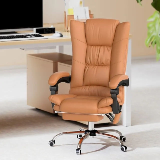 DESMIU Bureaustoel 64 x 70 x 110-118 Cm - Met Vibratiemassage, Warmte En Ligstand - Voor Kantoor En Thuiswerkplek - Kunstleer - Bruin