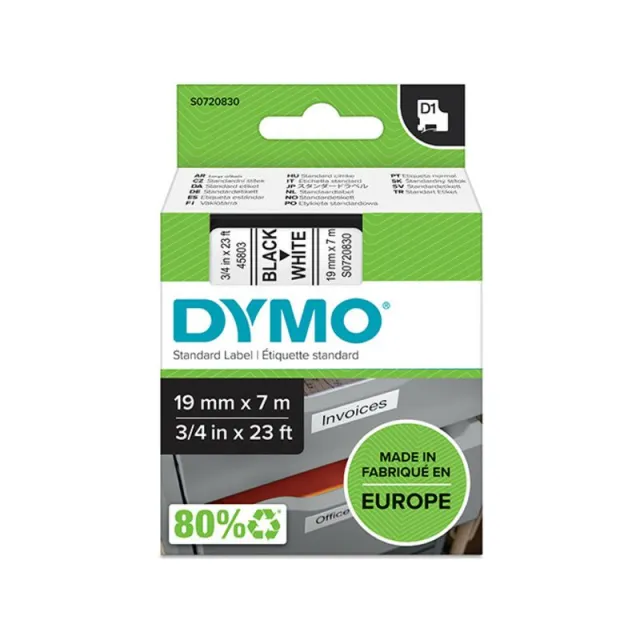 Dymo Labeltape dymo labelmanager d1 polyester 19mmx7m Zwart op wit