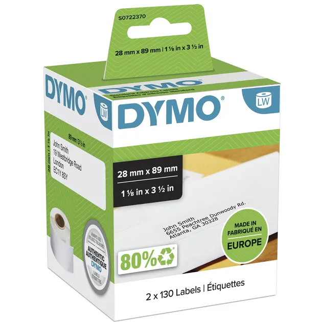Dymo Etiket dymo labelwriter adressering 28x89mm 2 Rollen