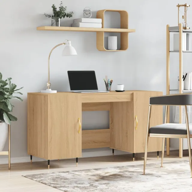 vidaXL Bureau 140x50x75 cm bewerkt hout betongrijs grijs, foto 2