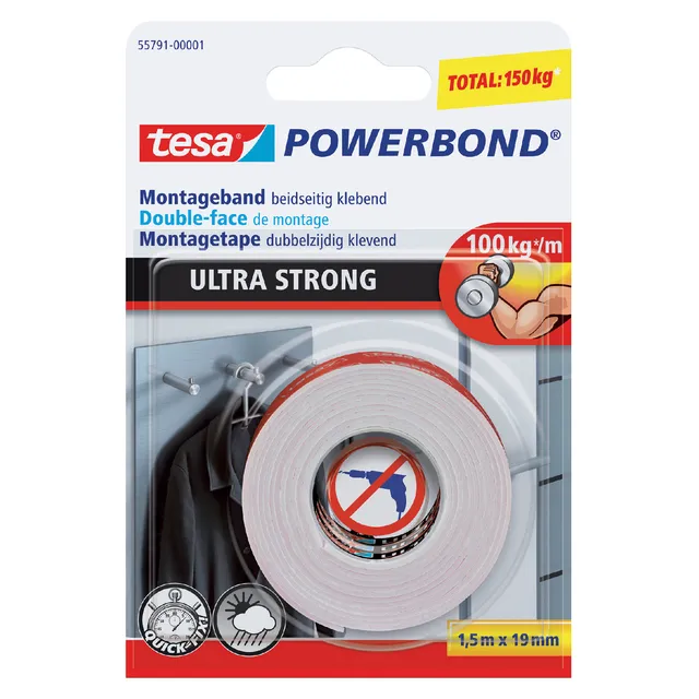 Tesa Plakband tesa® Powerbond Ultra Strong dubbelzijdig 1,5mx19mm wit